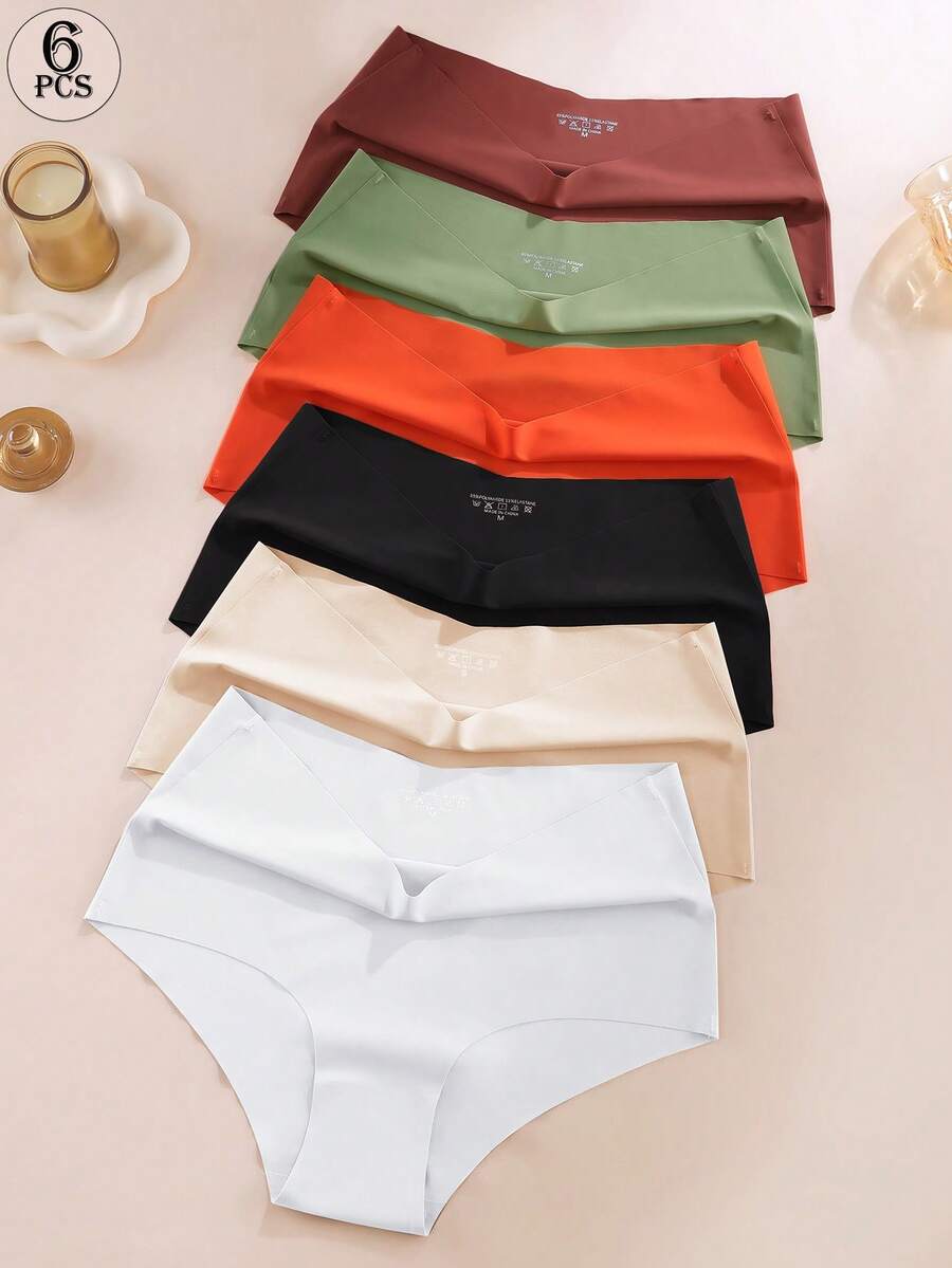 Aofeiqike 6pcs High Waist Plus Size Women Briefs, Sexy Seamless Breathable Ice Silk Panties, Comfortable Soft Hipster Underwear