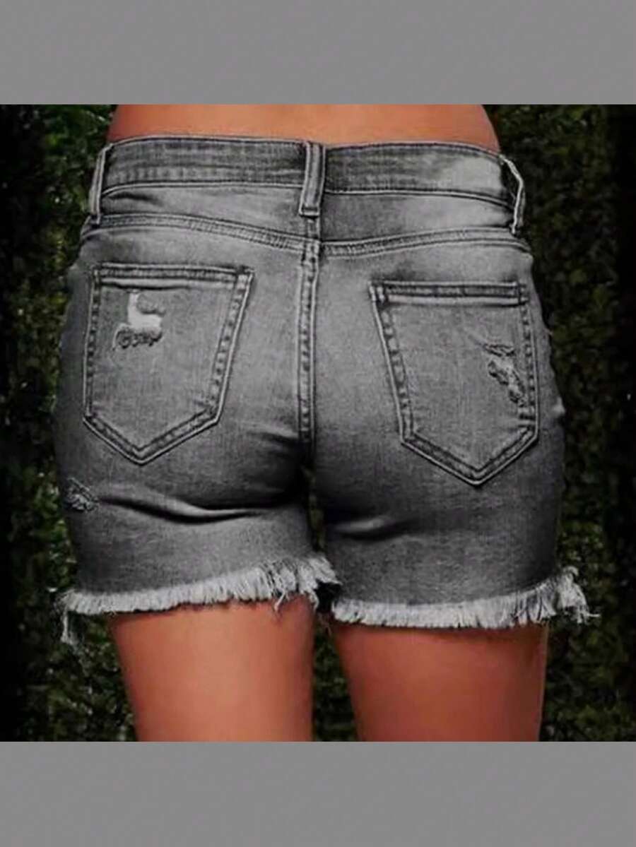 Women's Summer Fashionable Cutting-Edge Distressed Frayed Edge Stretch Denim Shorts