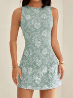 SHEIN PETITE Vintage Elegant Vacation Jacquard Sleeveless Mini Bodycon Dress, Green