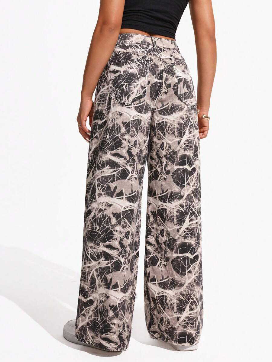 SHEIN ICON Women's Loose Fit Wide Leg Pockets Casual Versatile Jeans Pants