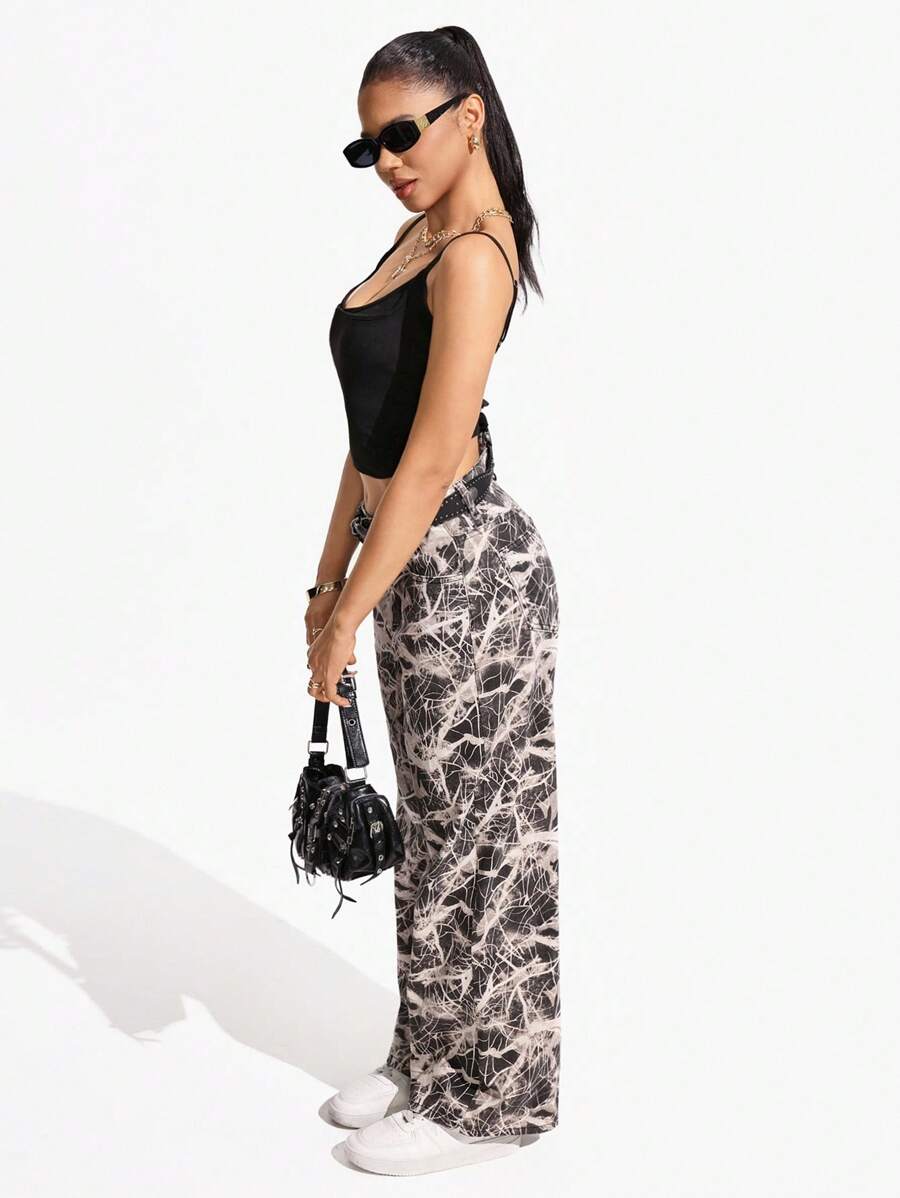 SHEIN ICON Women's Loose Fit Wide Leg Pockets Casual Versatile Jeans Pants