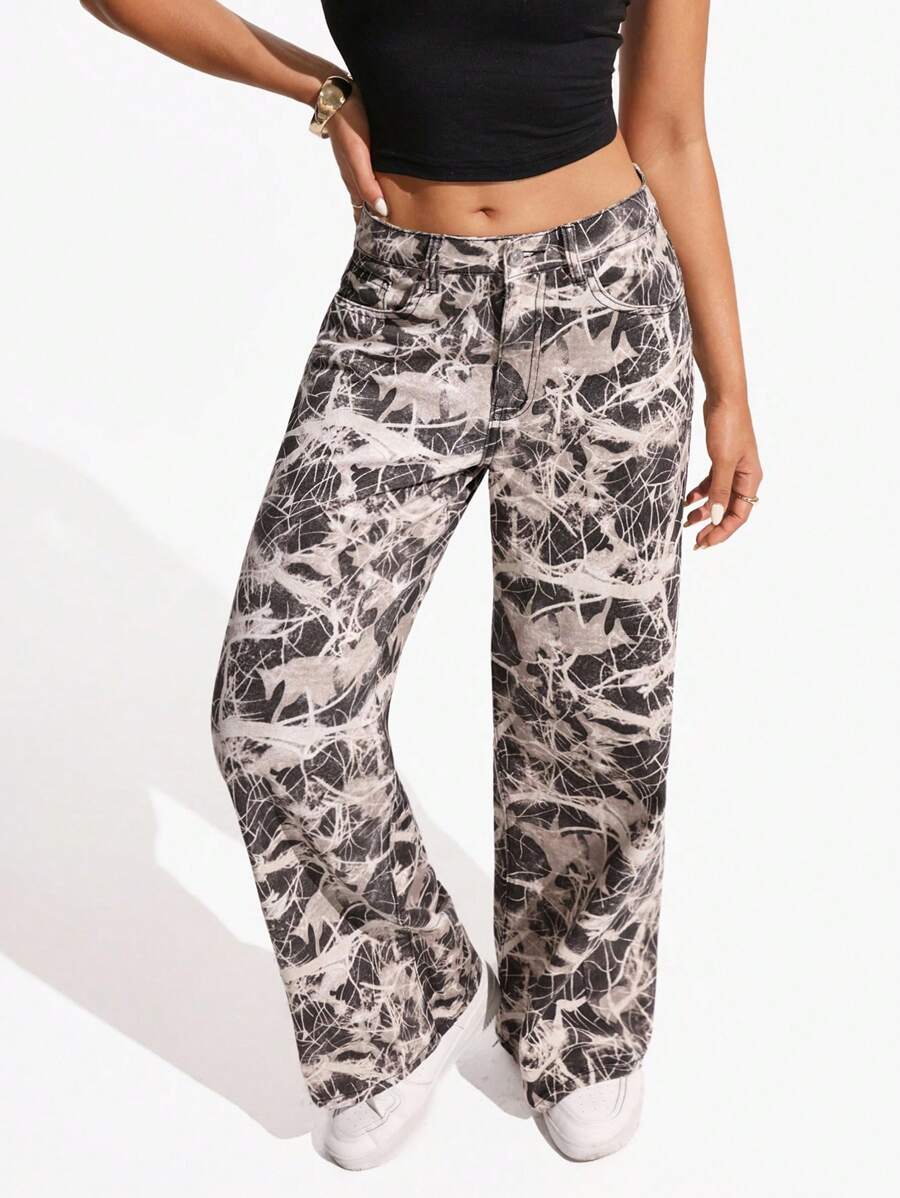 SHEIN ICON Women's Loose Fit Wide Leg Pockets Casual Versatile Jeans Pants