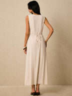 Poéselle Women's Dresses Linen Dresses Tie Back Waist Button Placket Striped Dress Vest Dress Boho Holiday Women's Sleeveless Striped Dress Casual Vacation Y2k Clothes Country Concert Outfit Old Money Streetwear Going Out Outfits Vintage