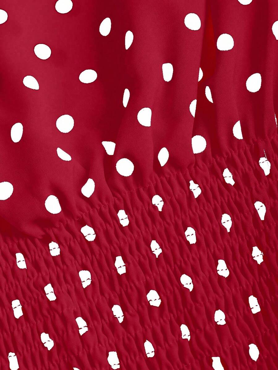Sweetra Women's Elegant French Style Polka Dot Bow Shoulder Tie Waist Slim Fit Casual Versatile Tank Top, Spring/Summer
