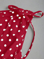 Sweetra Women's Elegant French Style Polka Dot Bow Shoulder Tie Waist Slim Fit Casual Versatile Tank Top, Spring/Summer