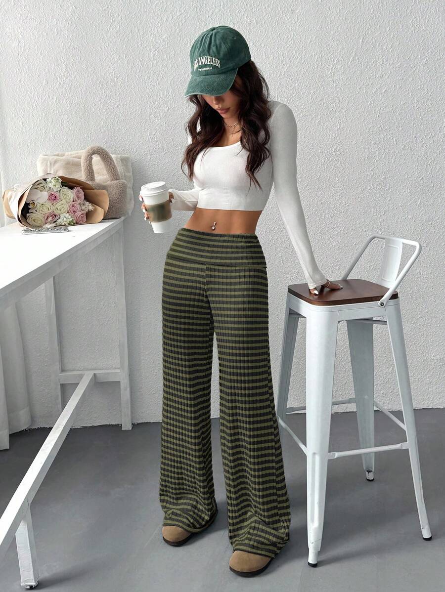 CovetEZ Women's Striped Straight Leg Loose Casual Versatile Pants Women Wide Leg Pants