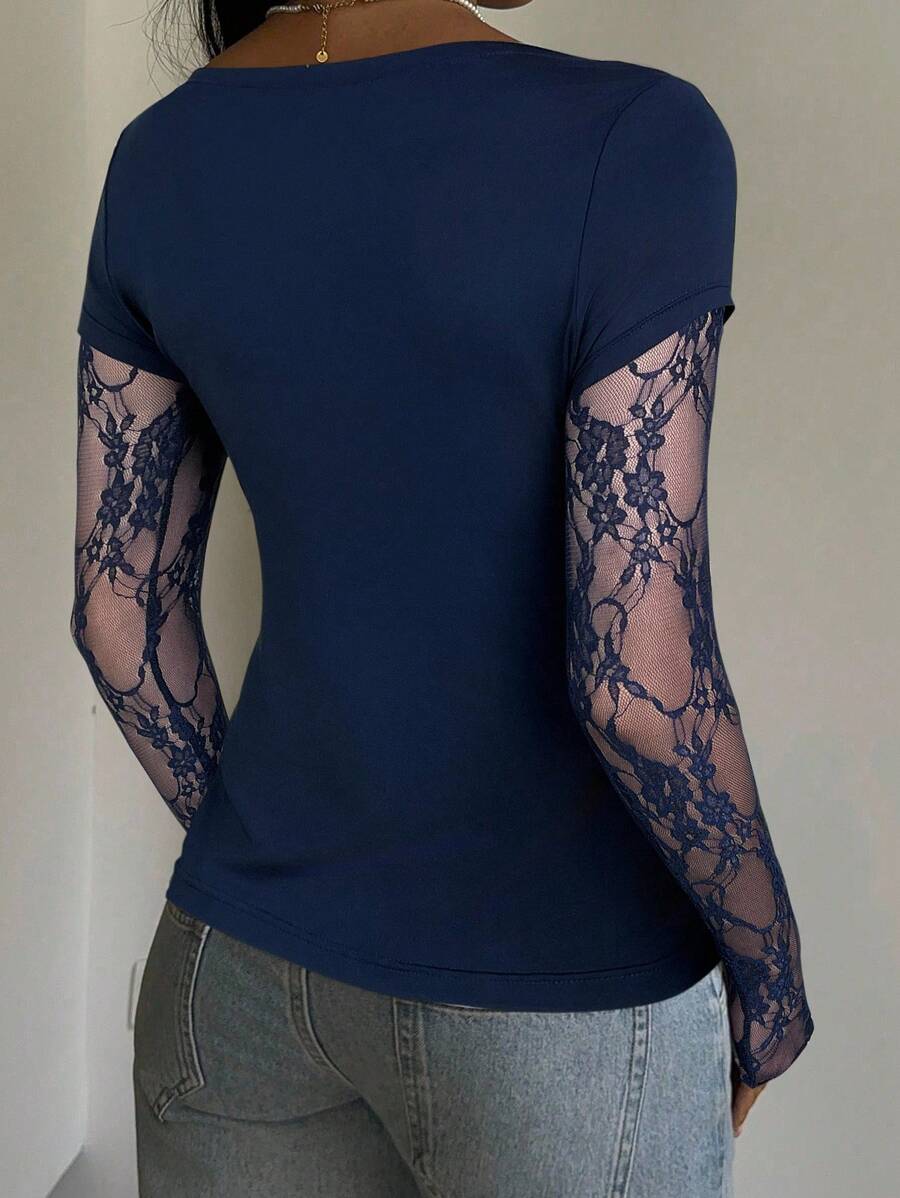 CovetEZ 95% Cotton Women's Black Lace Patchwork Long Sleeve Knitted Top – Bohemian Casual Summer Western Festival Island Girl Vintage Seaside Vacation Romantic Vacay Vibes Spring Break Cute Home Soft Girl Clean Girl Vacation Beach Cruise Boho Music Festival Concert Wedding Guest City Trip Holiday Wear Elegant Spring Summer