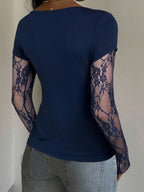 CovetEZ 95% Cotton Women's Black Lace Patchwork Long Sleeve Knitted Top – Bohemian Casual Summer Western Festival Island Girl Vintage Seaside Vacation Romantic Vacay Vibes Spring Break Cute Home Soft Girl Clean Girl Vacation Beach Cruise Boho Music Festival Concert Wedding Guest City Trip Holiday Wear Elegant Spring Summer