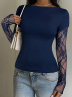 CovetEZ 95% Cotton Women's Black Lace Patchwork Long Sleeve Knitted Top – Bohemian Casual Summer Western Festival Island Girl Vintage Seaside Vacation Romantic Vacay Vibes Spring Break Cute Home Soft Girl Clean Girl Vacation Beach Cruise Boho Music Festival Concert Wedding Guest City Trip Holiday Wear Elegant Spring Summer