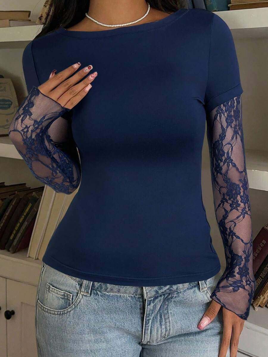 CovetEZ 95% Cotton Women's Black Lace Patchwork Long Sleeve Knitted Top – Bohemian Casual Summer Western Festival Island Girl Vintage Seaside Vacation Romantic Vacay Vibes Spring Break Cute Home Soft Girl Clean Girl Vacation Beach Cruise Boho Music Festival Concert Wedding Guest City Trip Holiday Wear Elegant Spring Summer