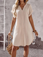EMERY ROSE Solid Notched Button Front Batwing Sleeve Shirt Dress,Summer Dresses For Women