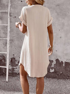EMERY ROSE Solid Notched Button Front Batwing Sleeve Shirt Dress,Summer Dresses For Women