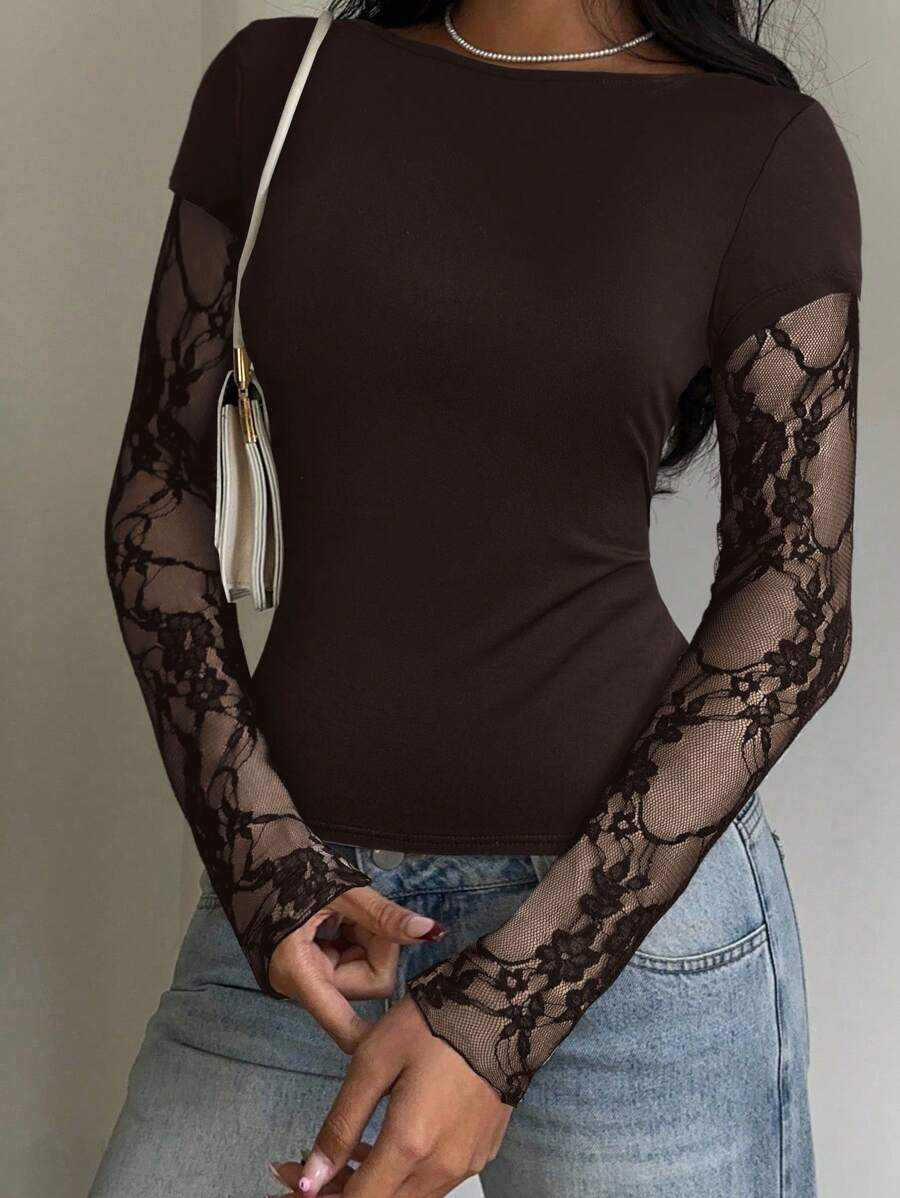 CovetEZ 95% Cotton Women's Black Lace Patchwork Long Sleeve Knitted Top – Bohemian Casual Summer Western Festival Island Girl Vintage Seaside Vacation Romantic Vacay Vibes Spring Break Cute Home Soft Girl Clean Girl Vacation Beach Cruise Boho Music Festival Concert Wedding Guest City Trip Holiday Wear Elegant Spring Summer