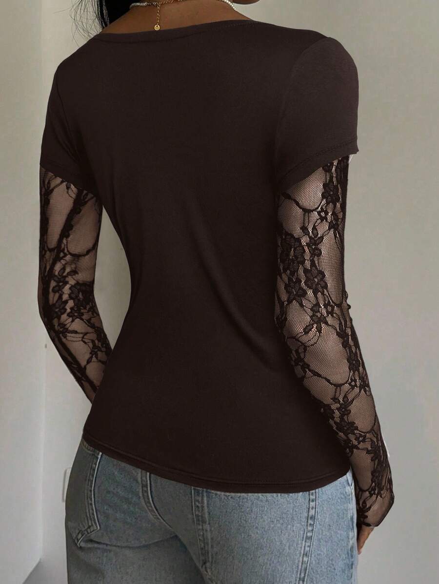 CovetEZ 95% Cotton Women's Black Lace Patchwork Long Sleeve Knitted Top – Bohemian Casual Summer Western Festival Island Girl Vintage Seaside Vacation Romantic Vacay Vibes Spring Break Cute Home Soft Girl Clean Girl Vacation Beach Cruise Boho Music Festival Concert Wedding Guest City Trip Holiday Wear Elegant Spring Summer