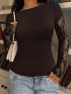 CovetEZ 95% Cotton Women's Black Lace Patchwork Long Sleeve Knitted Top – Bohemian Casual Summer Western Festival Island Girl Vintage Seaside Vacation Romantic Vacay Vibes Spring Break Cute Home Soft Girl Clean Girl Vacation Beach Cruise Boho Music Festival Concert Wedding Guest City Trip Holiday Wear Elegant Spring Summer