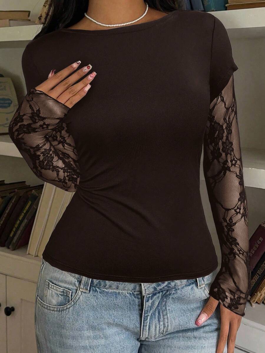 CovetEZ 95% Cotton Women's Black Lace Patchwork Long Sleeve Knitted Top – Bohemian Casual Summer Western Festival Island Girl Vintage Seaside Vacation Romantic Vacay Vibes Spring Break Cute Home Soft Girl Clean Girl Vacation Beach Cruise Boho Music Festival Concert Wedding Guest City Trip Holiday Wear Elegant Spring Summer
