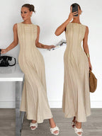 Siren Gaze New  Linen Long Dress For Women, Split Pleated Waist A-Line Dress, Elegant Long Dress, Sun Dresses For Women Holiday Wear, Imitation Linen Flowing Long Dress, Business Casual Women's Wear,Fall Women Clothes Party Summer