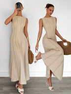 Siren Gaze New  Linen Long Dress For Women, Split Pleated Waist A-Line Dress, Elegant Long Dress, Sun Dresses For Women Holiday Wear, Imitation Linen Flowing Long Dress, Business Casual Women's Wear,Fall Women Clothes Party Summer
