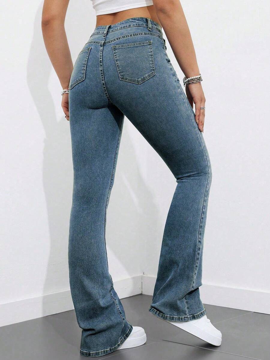 Flexra Women Flared Pocket Casual All-Match Denim Flared Jeans Y2k Bootcut Jeans