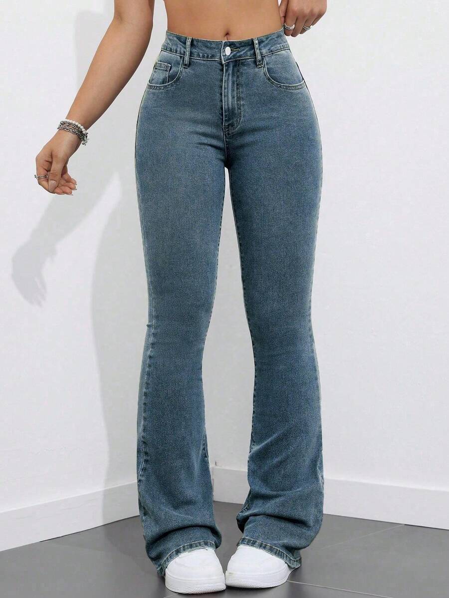 Flexra Women Flared Pocket Casual All-Match Denim Flared Jeans Y2k Bootcut Jeans