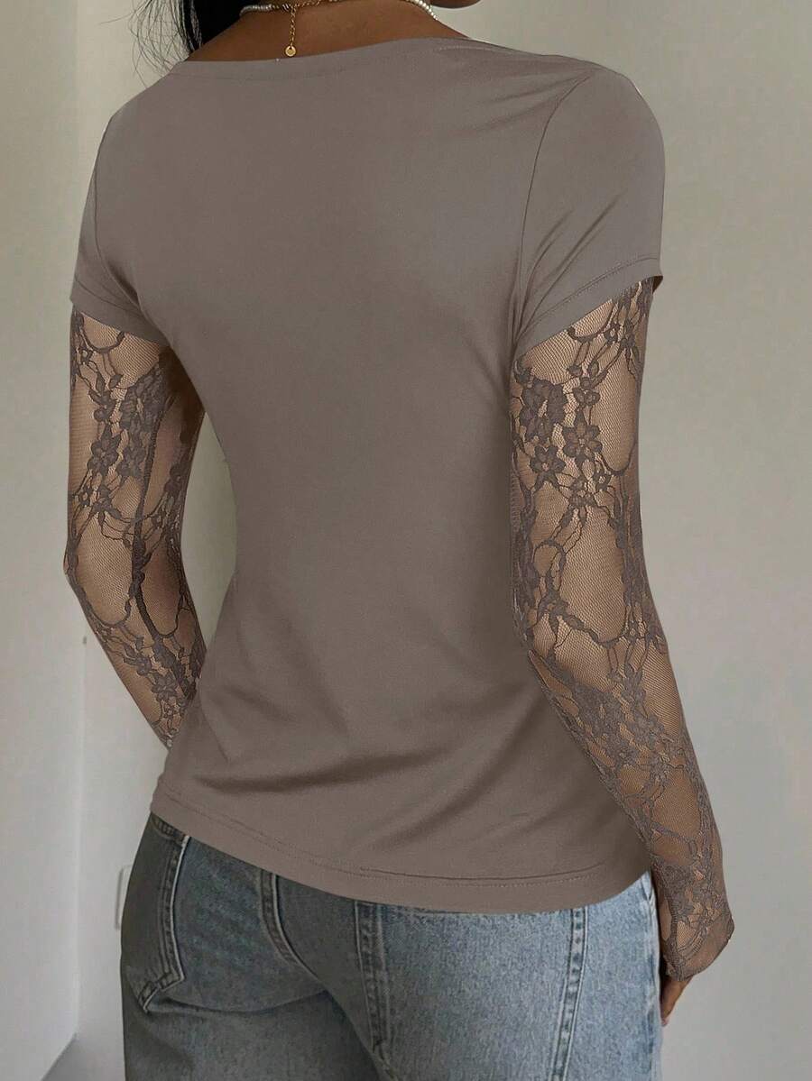 CovetEZ 95% Cotton Women's Black Lace Patchwork Long Sleeve Knitted Top – Bohemian Casual Summer Western Festival Island Girl Vintage Seaside Vacation Romantic Vacay Vibes Spring Break Cute Home Soft Girl Clean Girl Vacation Beach Cruise Boho Music Festival Concert Wedding Guest City Trip Holiday Wear Elegant Spring Summer