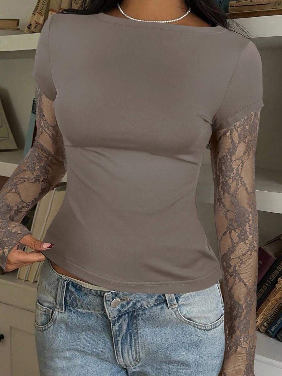 CovetEZ 95% Cotton Women's Black Lace Patchwork Long Sleeve Knitted Top – Bohemian Casual Summer Western Festival Island Girl Vintage Seaside Vacation Romantic Vacay Vibes Spring Break Cute Home Soft Girl Clean Girl Vacation Beach Cruise Boho Music Festival Concert Wedding Guest City Trip Holiday Wear Elegant Spring Summer
