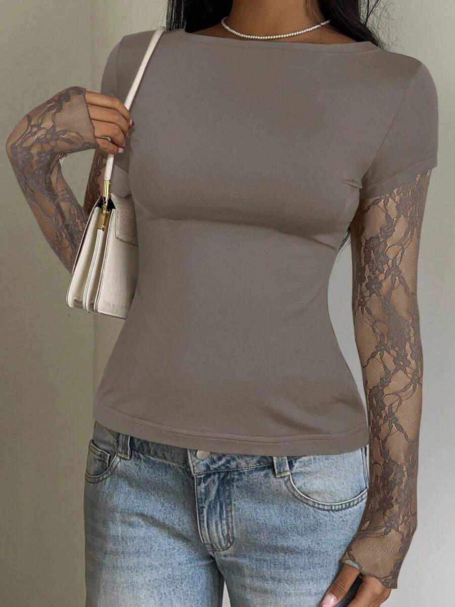 CovetEZ 95% Cotton Women's Black Lace Patchwork Long Sleeve Knitted Top – Bohemian Casual Summer Western Festival Island Girl Vintage Seaside Vacation Romantic Vacay Vibes Spring Break Cute Home Soft Girl Clean Girl Vacation Beach Cruise Boho Music Festival Concert Wedding Guest City Trip Holiday Wear Elegant Spring Summer