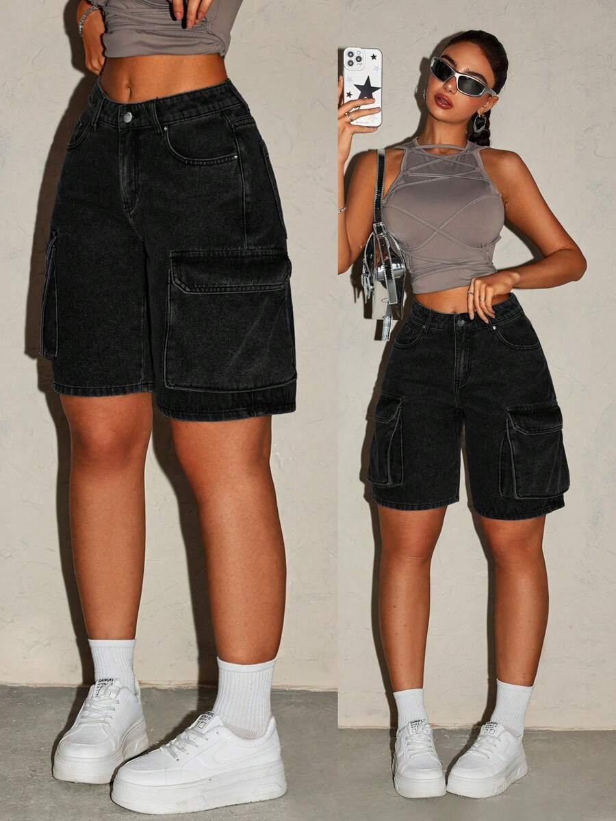 SHEIN ICON Women's Summer Casual Washed Denim Shorts
