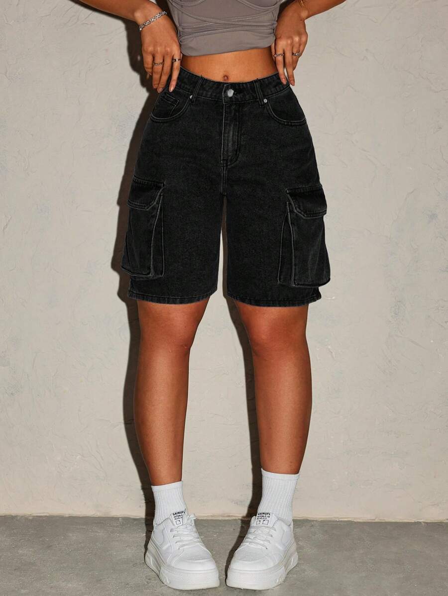 SHEIN ICON Women's Summer Casual Washed Denim Shorts