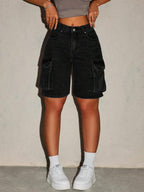 SHEIN ICON Women's Summer Casual Washed Denim Shorts