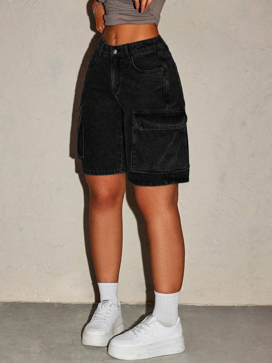 SHEIN ICON Women's Summer Casual Washed Denim Shorts