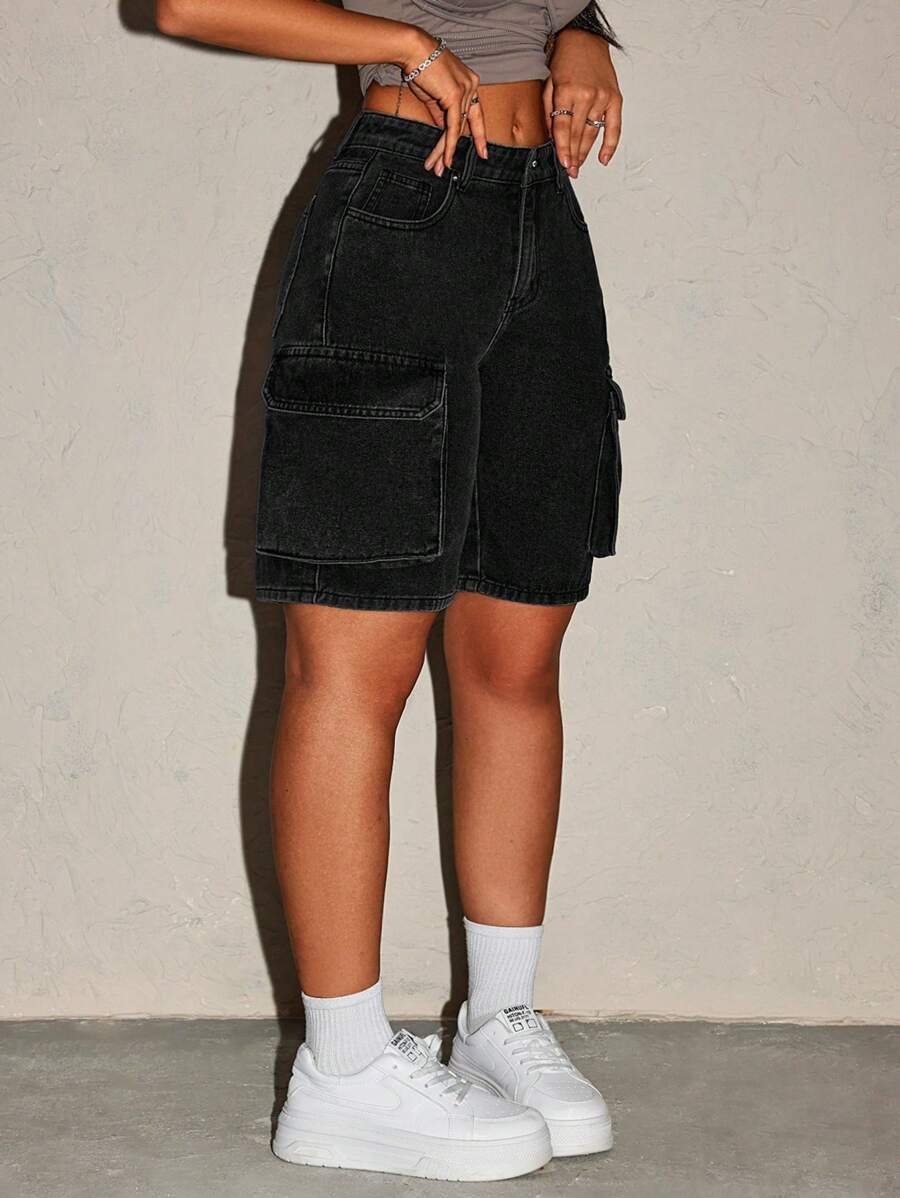 SHEIN ICON Women's Summer Casual Washed Denim Shorts