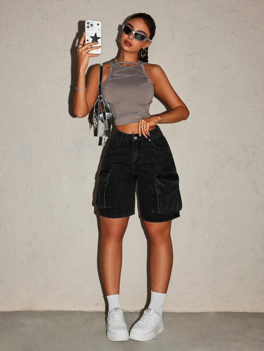 SHEIN ICON Women's Summer Casual Washed Denim Shorts