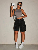SHEIN ICON Women's Summer Casual Washed Denim Shorts