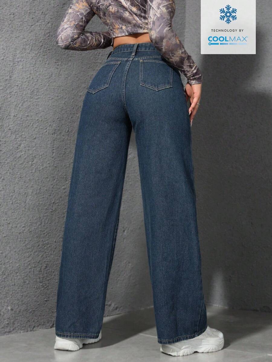 SHEIN ICON Casual Relaxed-Fit High-Waist Straight Leg Denim Jeans