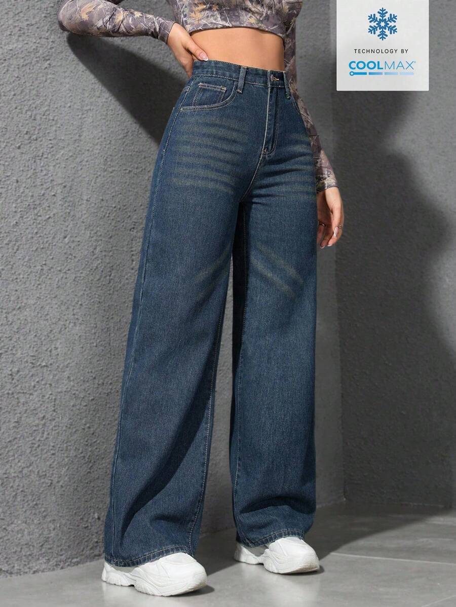 SHEIN ICON Casual Relaxed-Fit High-Waist Straight Leg Denim Jeans