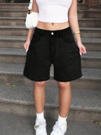 Women's Plain Color Bermuda Denim Shorts, Simple & Fashionable, Suitable For Summer