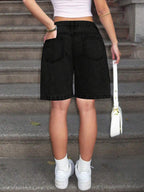 Women's Plain Color Bermuda Denim Shorts, Simple & Fashionable, Suitable For Summer