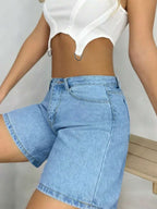 Women's Plain Color Bermuda Denim Shorts, Simple & Fashionable, Suitable For Summer