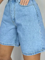 Women's Plain Color Bermuda Denim Shorts, Simple & Fashionable, Suitable For Summer