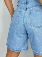 Women's Plain Color Bermuda Denim Shorts, Simple & Fashionable, Suitable For Summer