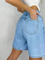 Women's Plain Color Bermuda Denim Shorts, Simple & Fashionable, Suitable For Summer