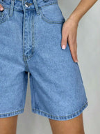 Women's Plain Color Bermuda Denim Shorts, Simple & Fashionable, Suitable For Summer