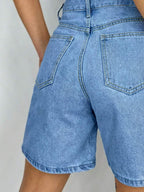 Women's Plain Color Bermuda Denim Shorts, Simple & Fashionable, Suitable For Summer