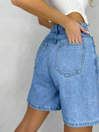 Women's Plain Color Bermuda Denim Shorts, Simple & Fashionable, Suitable For Summer