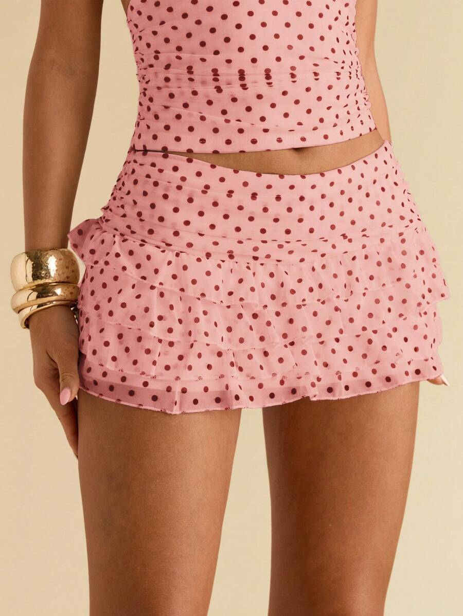 SHEIN BAE Women's Fashionable Sexy Multi-Layer Ruffle Hem Mini Skirt, Summer,Valentine's Day,Valentine Outfits For Women