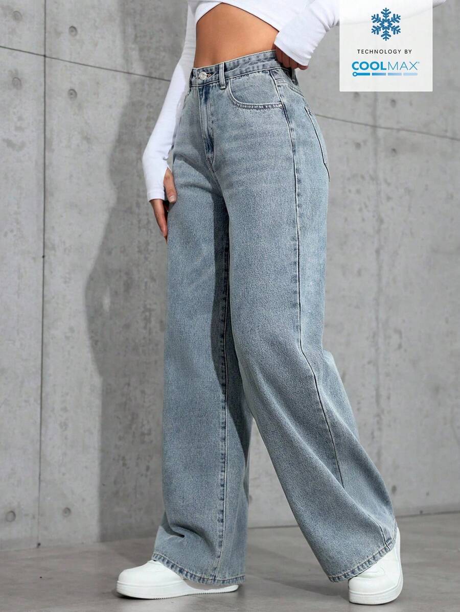 SHEIN ICON Casual Relaxed-Fit High-Waist Straight Leg Denim Jeans