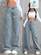 SHEIN ICON Casual Relaxed-Fit High-Waist Straight Leg Denim Jeans