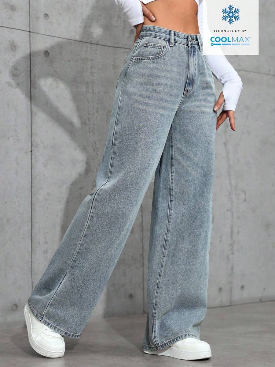 SHEIN ICON Casual Relaxed-Fit High-Waist Straight Leg Denim Jeans