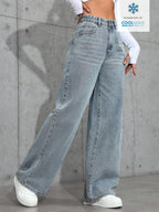 SHEIN ICON Casual Relaxed-Fit High-Waist Straight Leg Denim Jeans